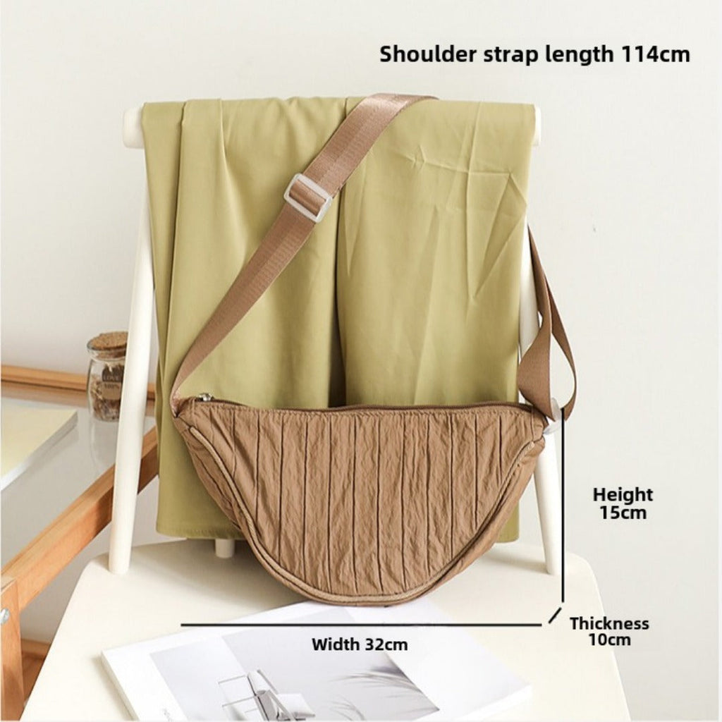 Pleated Striped Nylon Hobo Shoulder Bag