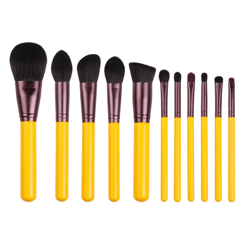 11-Piece Makeup Brush Set with Wooden Handles & Travel Bag