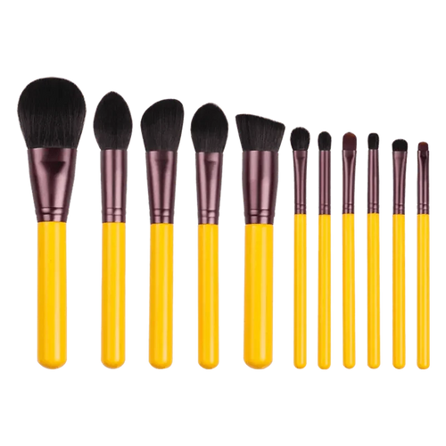 11-Piece Makeup Brush Set with Wooden Handles & Travel Bag