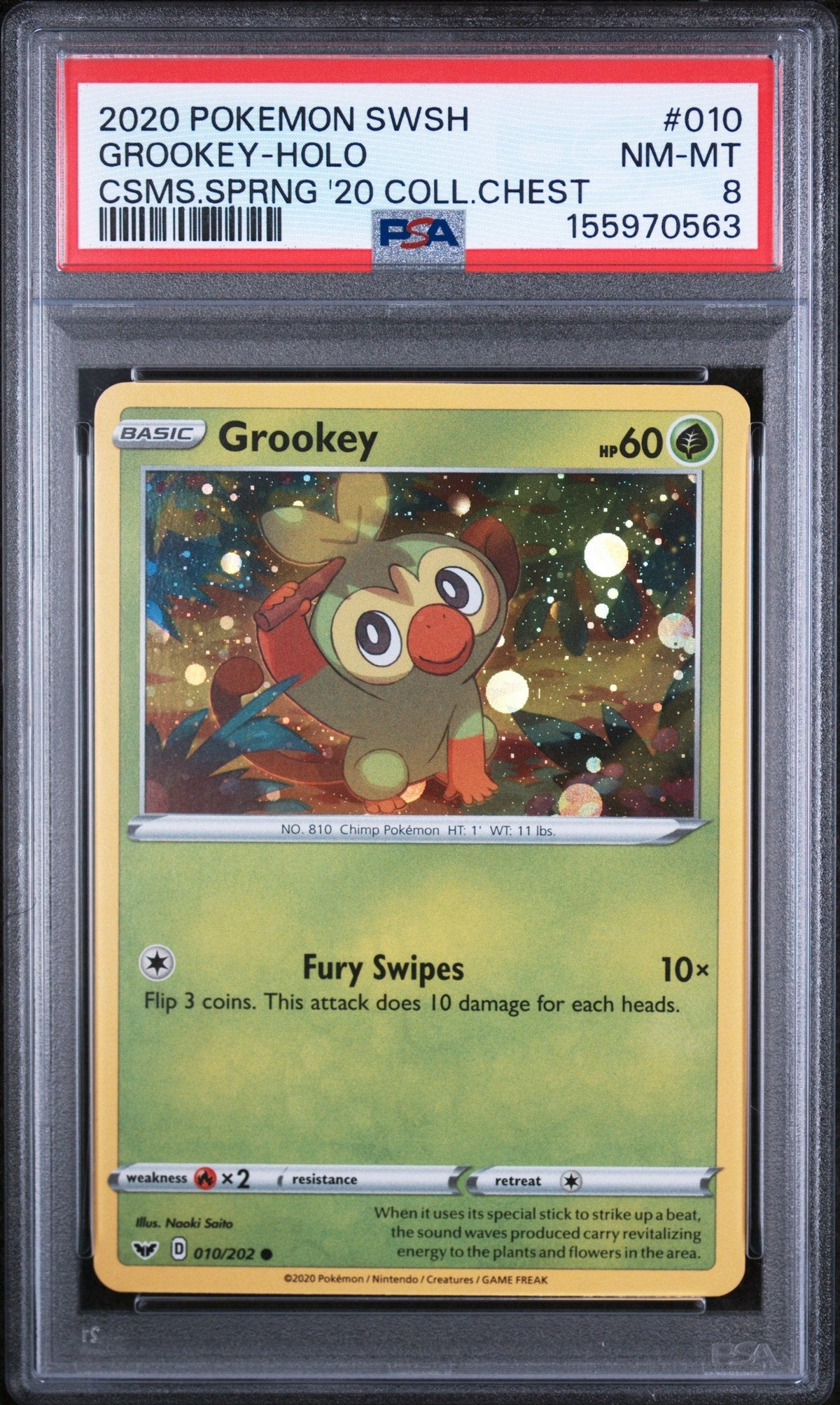 PSA 8 Grookey Holo #010 – 2020 Sword & Shield (Graded, Near Mint)