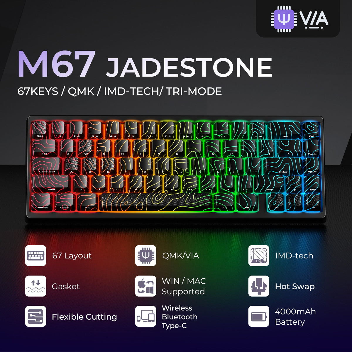XVX M67 Mechanical Keyboard – Interstellar Black, RGB, Hot-Swap