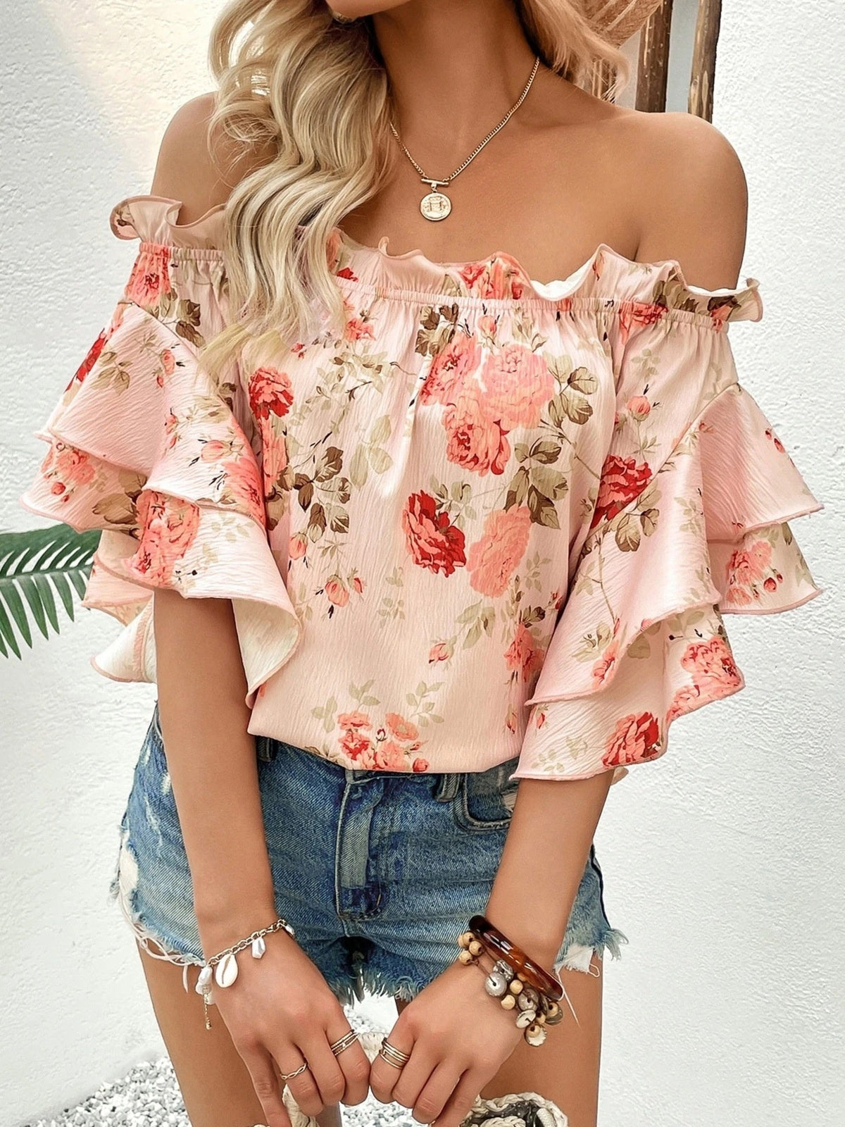 Floral Ruffle Off-Shoulder Blouse