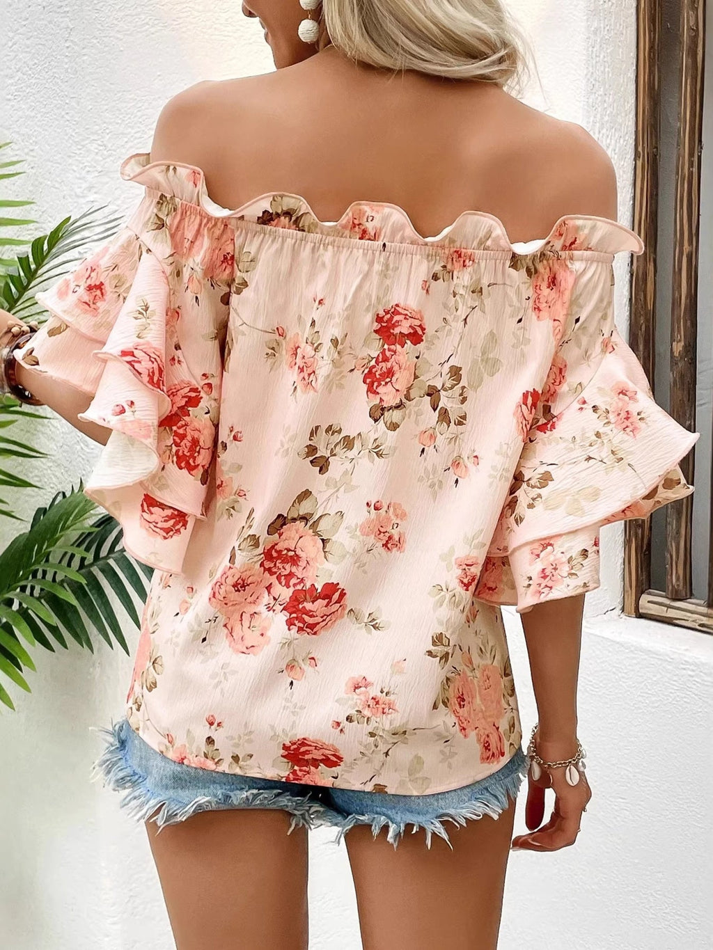 Floral Ruffle Off-Shoulder Blouse