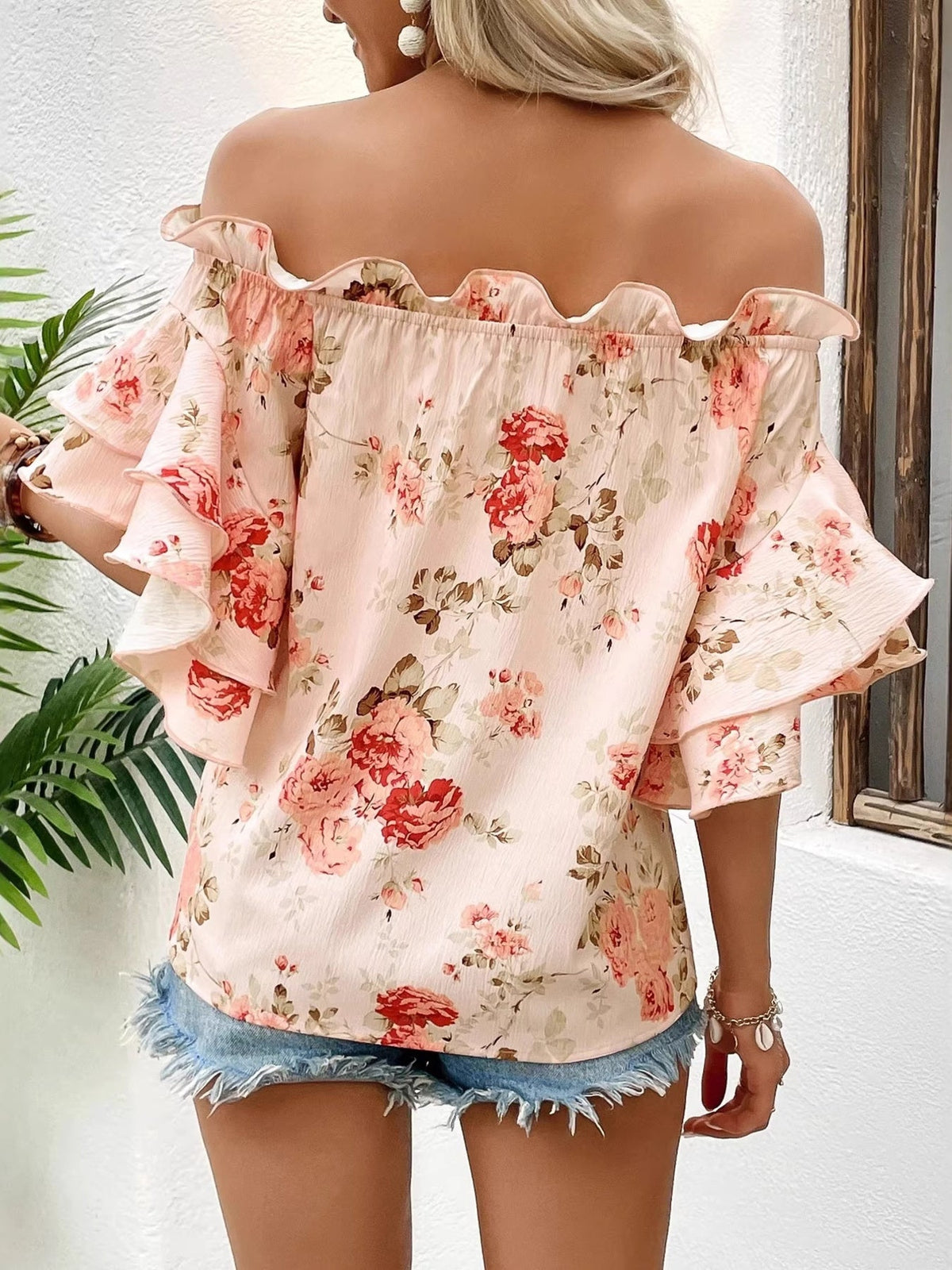 Floral Ruffle Off-Shoulder Blouse