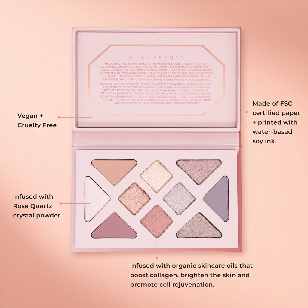 ĀTHR Beauty Rose Quartz Crystal Eyeshadow Palette – 10 Shades