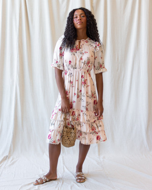 Downeast Vintage Romance Floral Midi Dress