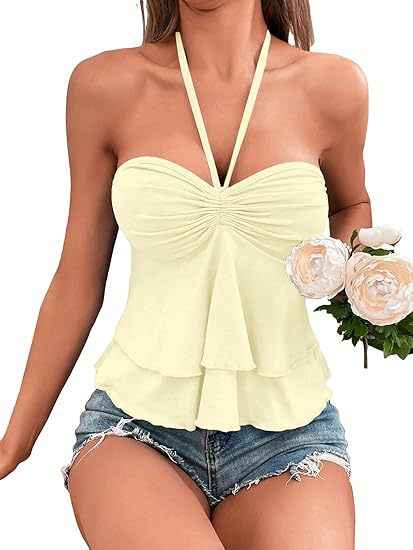 Lace-Up Off-Shoulder Halter Tube Top – Ruffle Edge