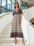 Bohemian Print Short-Sleeve Maxi Dress