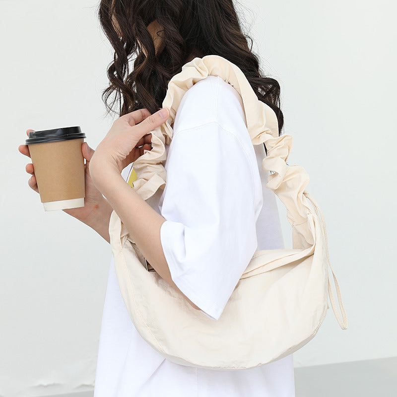 Pleated Drawstring Hobo Crossbody Bag