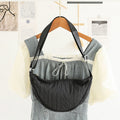 Pleated Striped Nylon Hobo Shoulder Bag