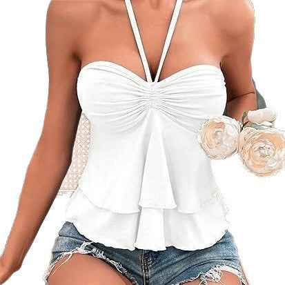 Lace-Up Off-Shoulder Halter Tube Top – Ruffle Edge