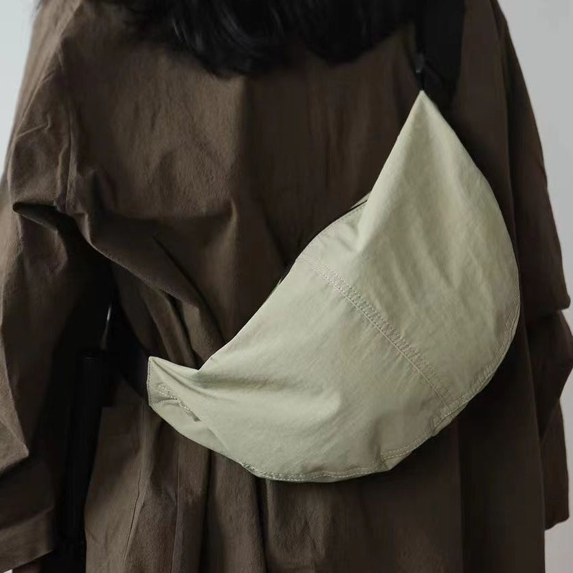 Wide-Strap Nylon Crossbody Moon Bag