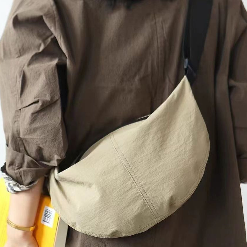 Wide-Strap Nylon Crossbody Moon Bag