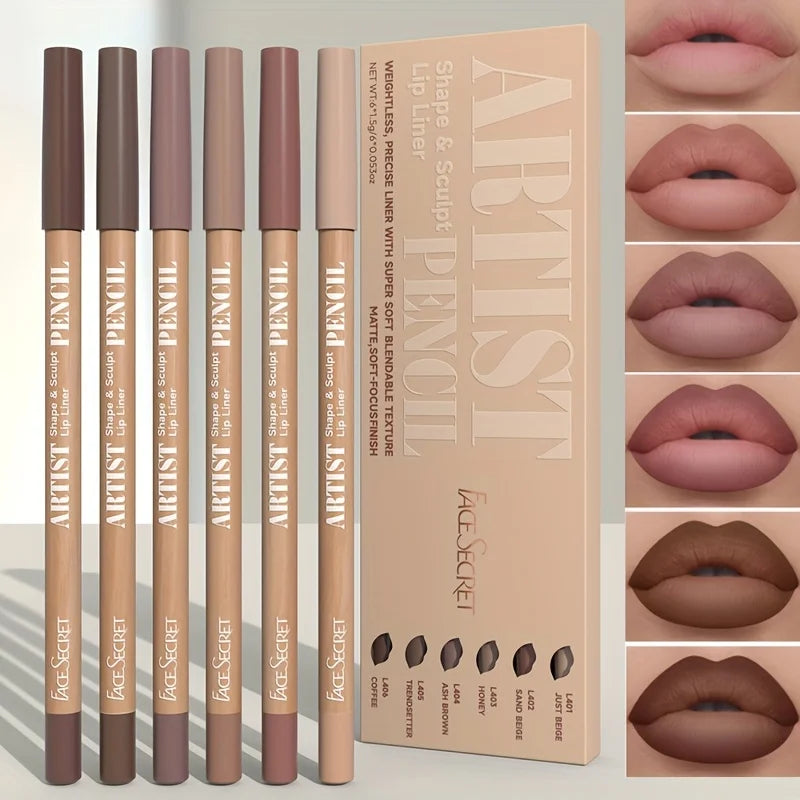 Velvet Matte Lip Liner Set – 6 Pencils