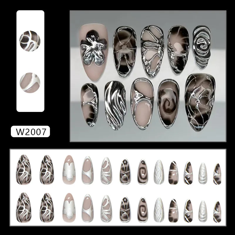 Floral Press-On Nails – Wine Red Almond, 24 Pcs