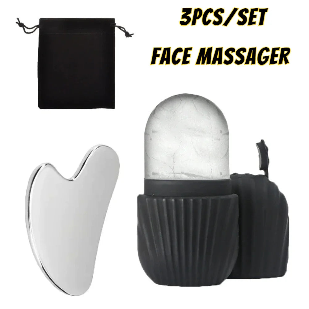 Ice Roller + Gua Sha Set – 3-Piece Facial Massage Kit