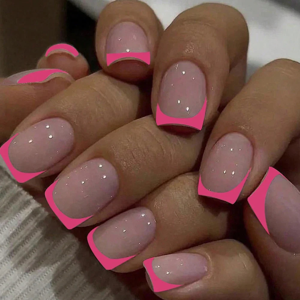 Short Square French Tip Press-On Nails – 24 Pcs, 12 Colors