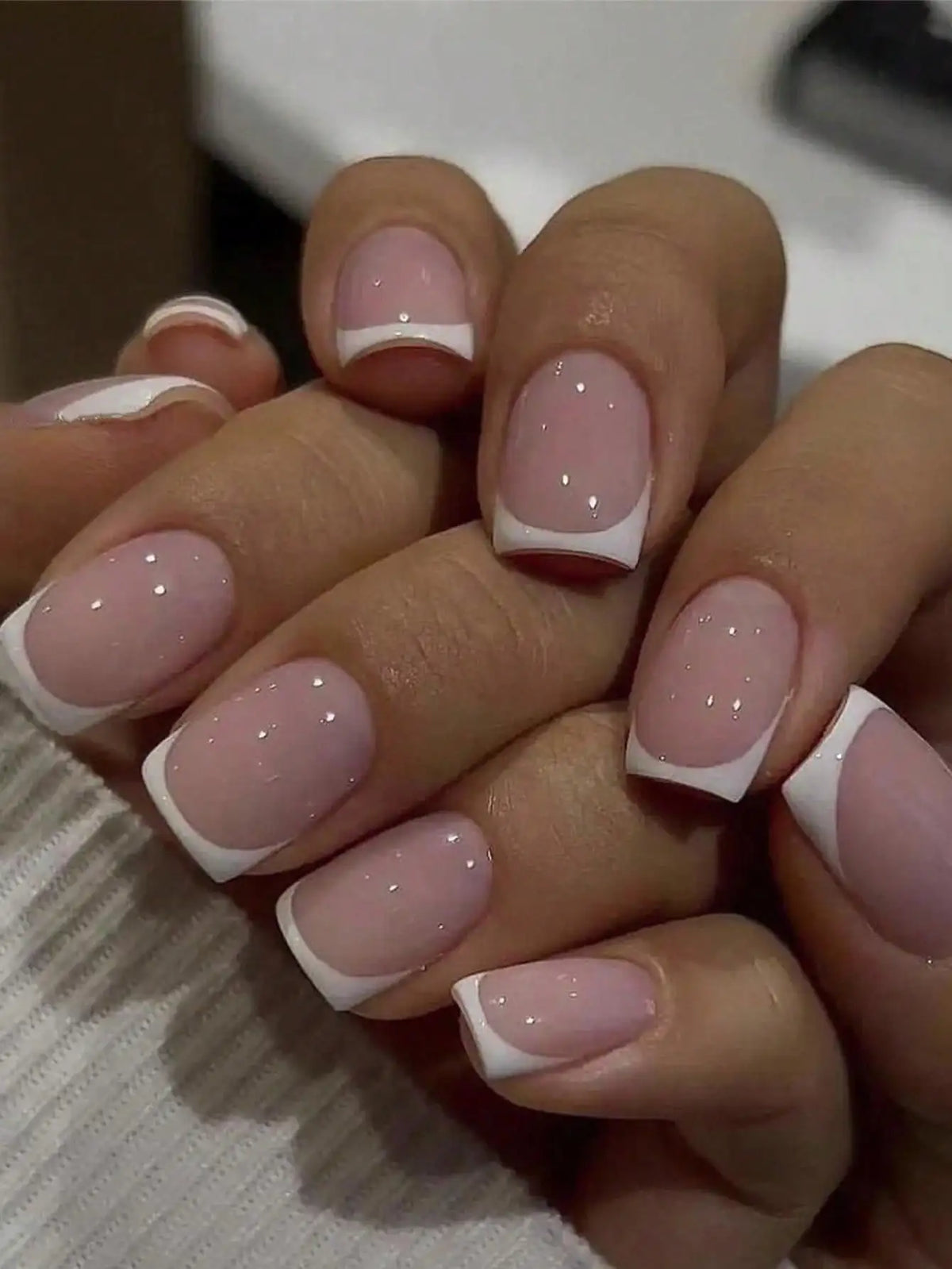 Short Square French Tip Press-On Nails – 24 Pcs, 12 Colors