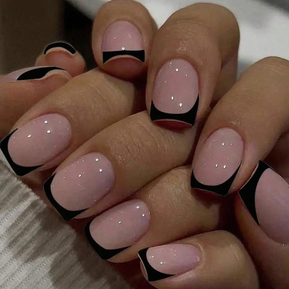 Short Square French Tip Press-On Nails – 24 Pcs, 12 Colors