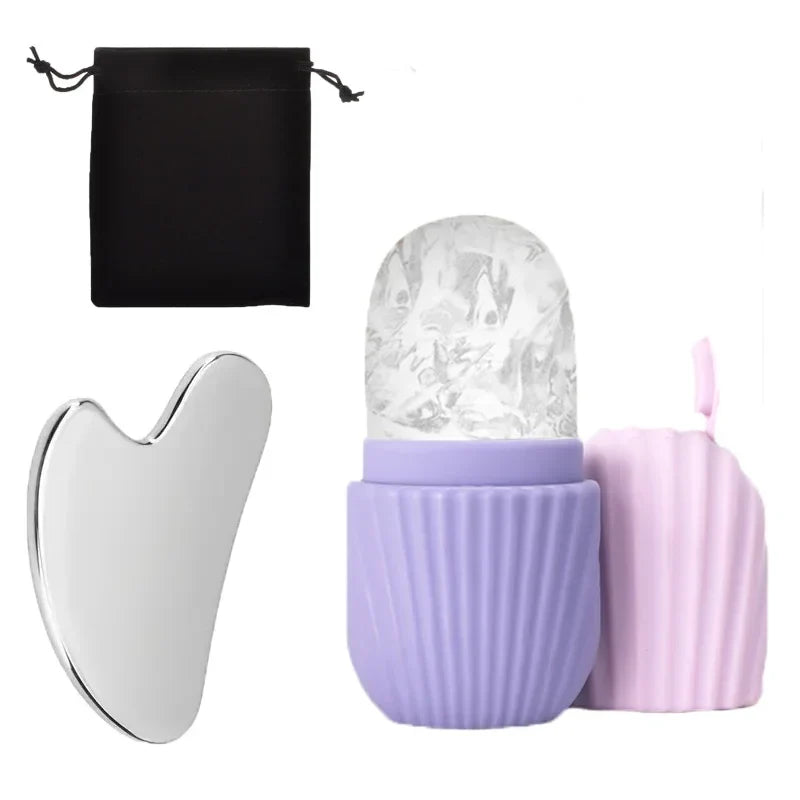 Ice Roller + Gua Sha Set – 3-Piece Facial Massage Kit