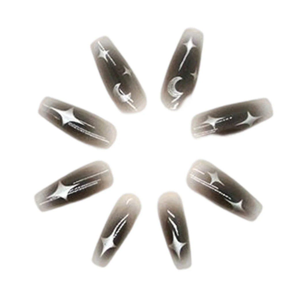 Y2K Star Press-On Nails – Black Gradient Coffin, 24 Pcs
