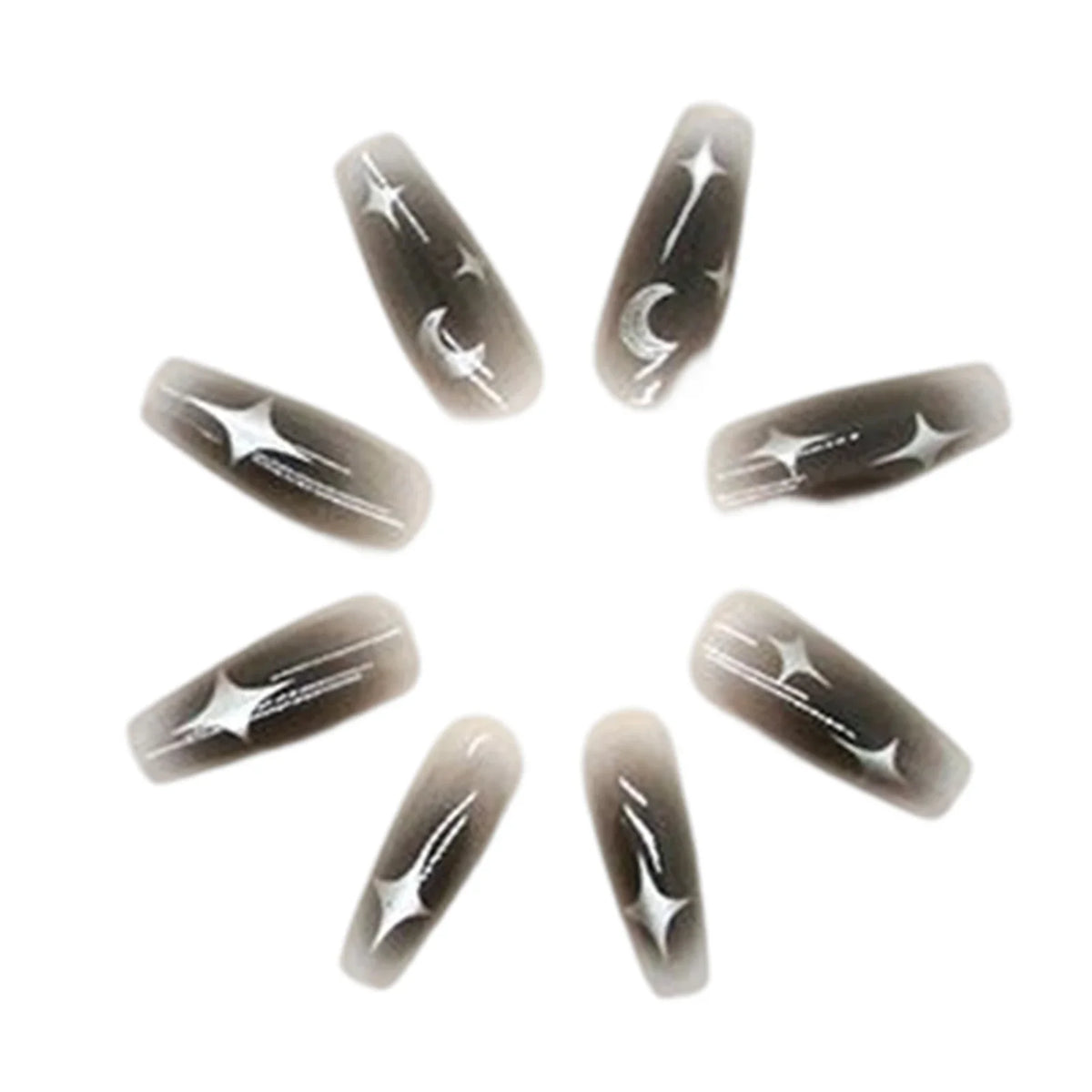 Y2K Star Press-On Nails – Black Gradient Coffin, 24 Pcs