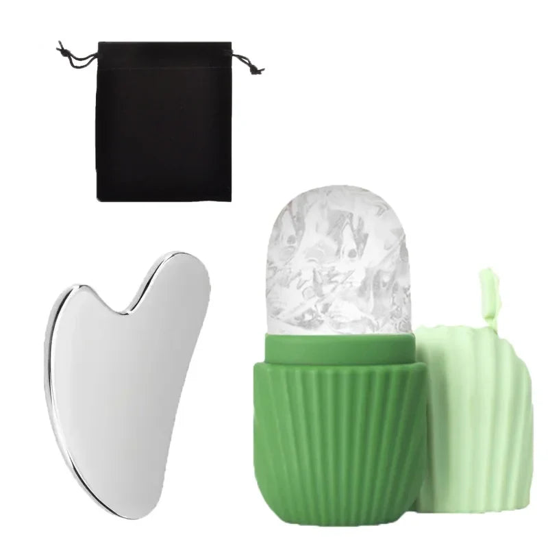 Ice Roller + Gua Sha Set – 3-Piece Facial Massage Kit