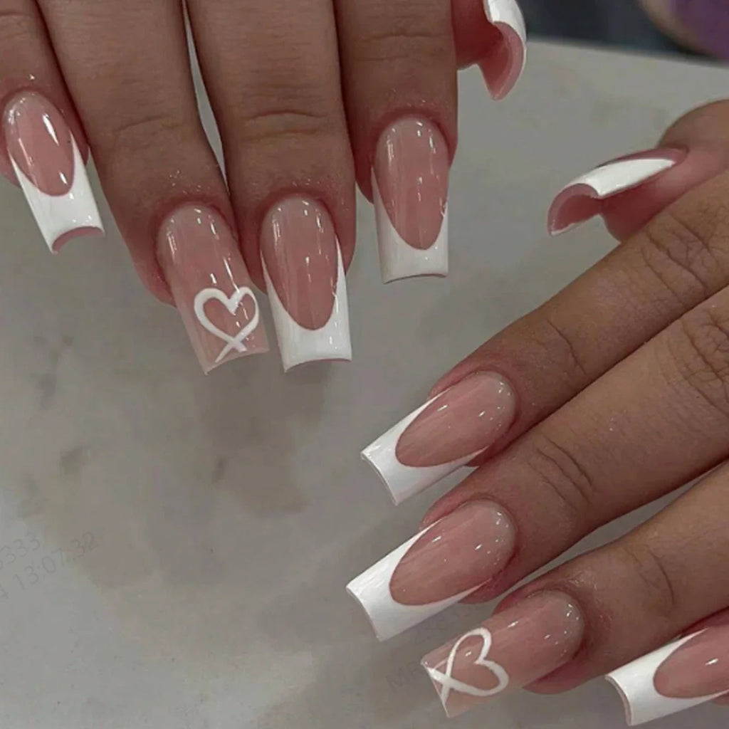 Short Square French Tip Press-On Nails – 24 Pcs, 12 Colors