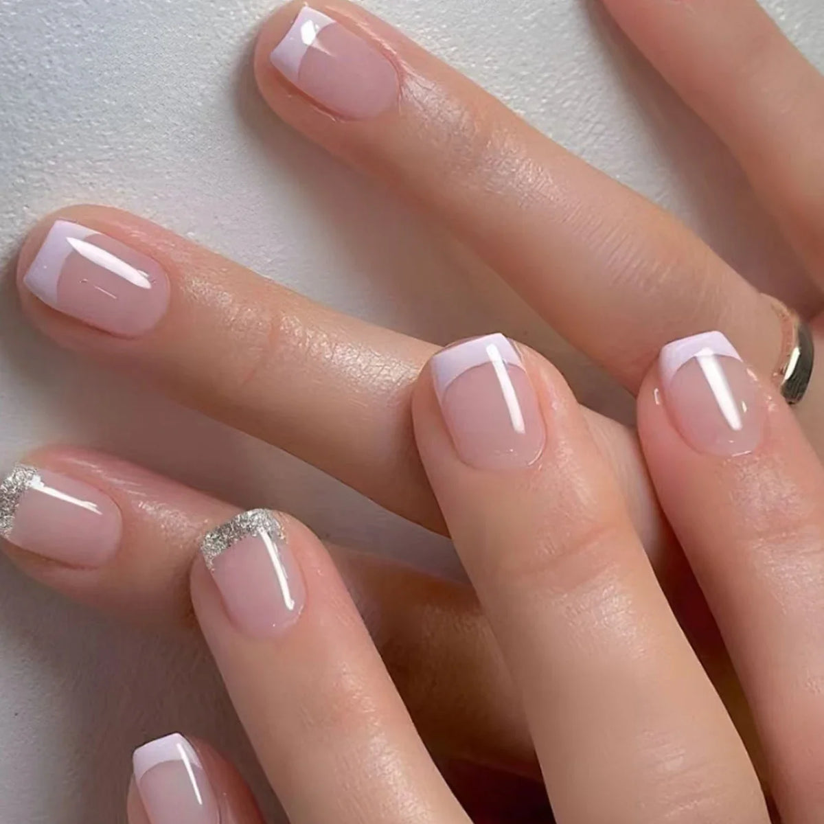 Short Square French Tip Press-On Nails – 24 Pcs, 12 Colors