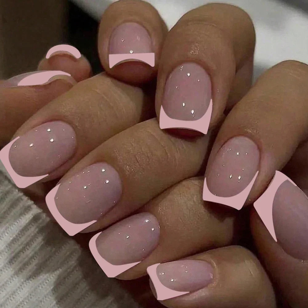 Short Square French Tip Press-On Nails – 24 Pcs, 12 Colors