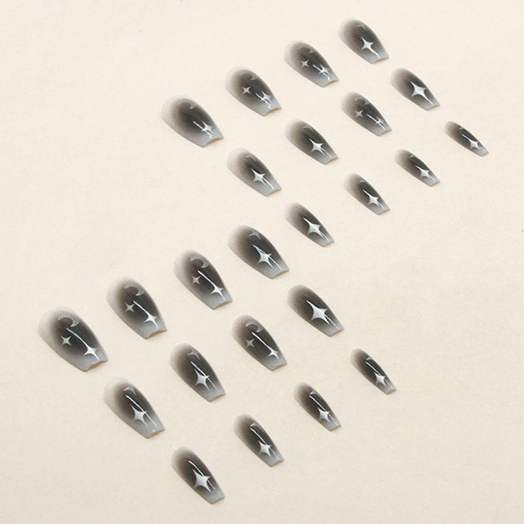 Y2K Star Press-On Nails – Black Gradient Coffin, 24 Pcs