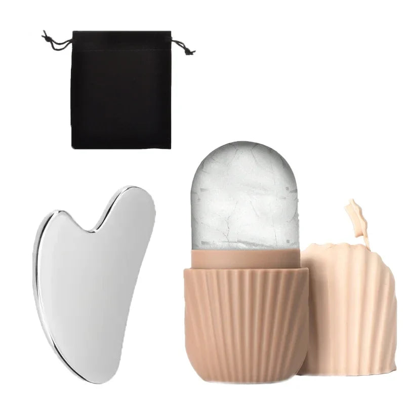 Ice Roller + Gua Sha Set – 3-Piece Facial Massage Kit