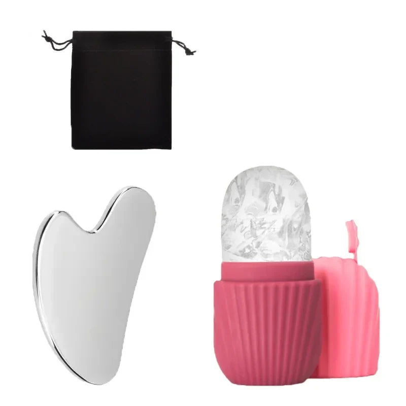 Ice Roller + Gua Sha Set – 3-Piece Facial Massage Kit