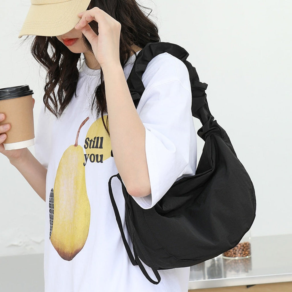 Pleated Drawstring Hobo Crossbody Bag