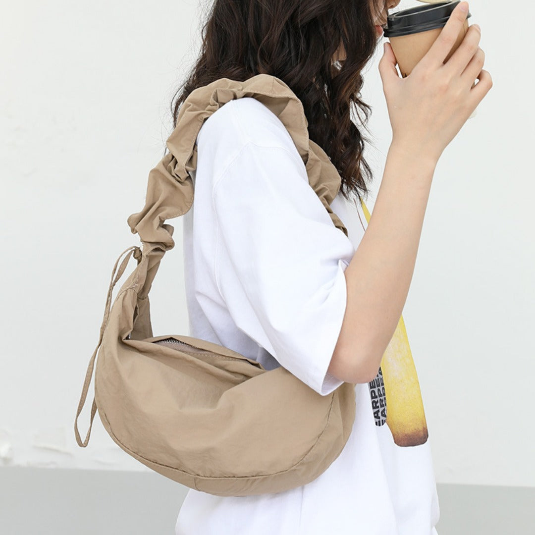 Pleated Drawstring Hobo Crossbody Bag