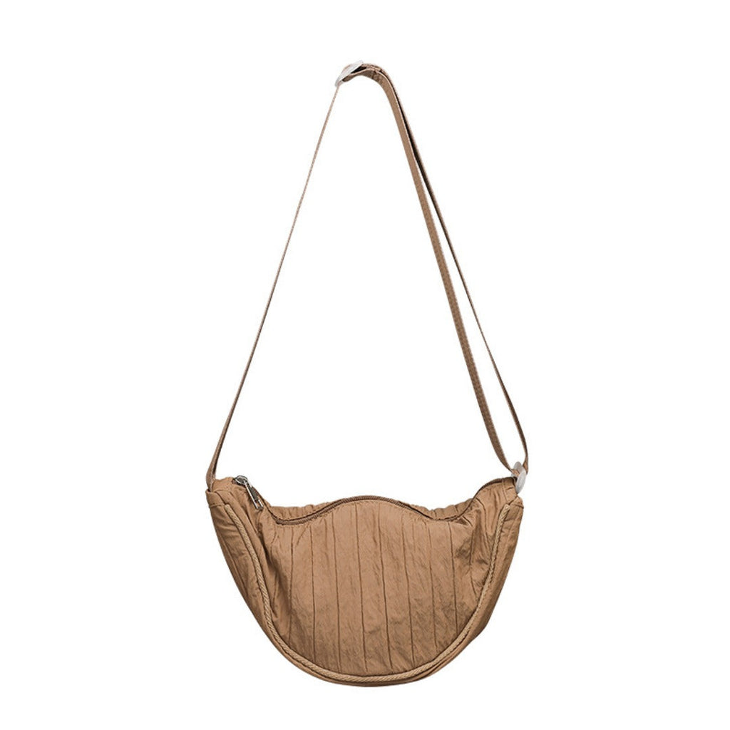 Pleated Striped Nylon Hobo Shoulder Bag