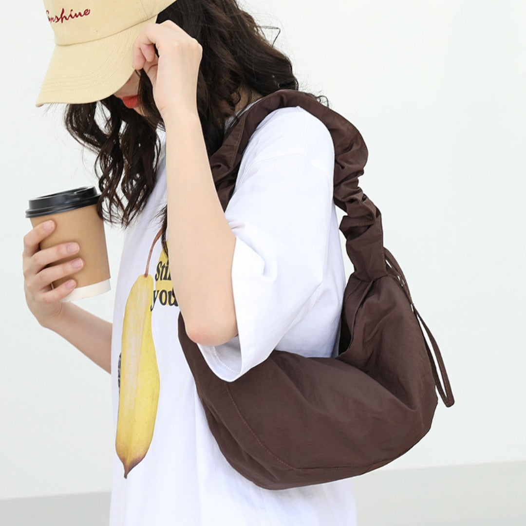 Pleated Drawstring Hobo Crossbody Bag