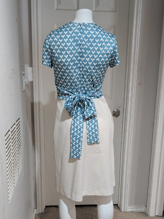 Vintage 1970s Heart-Print Tie-Waist Dress – Women's Size 10 (One of a Kind)